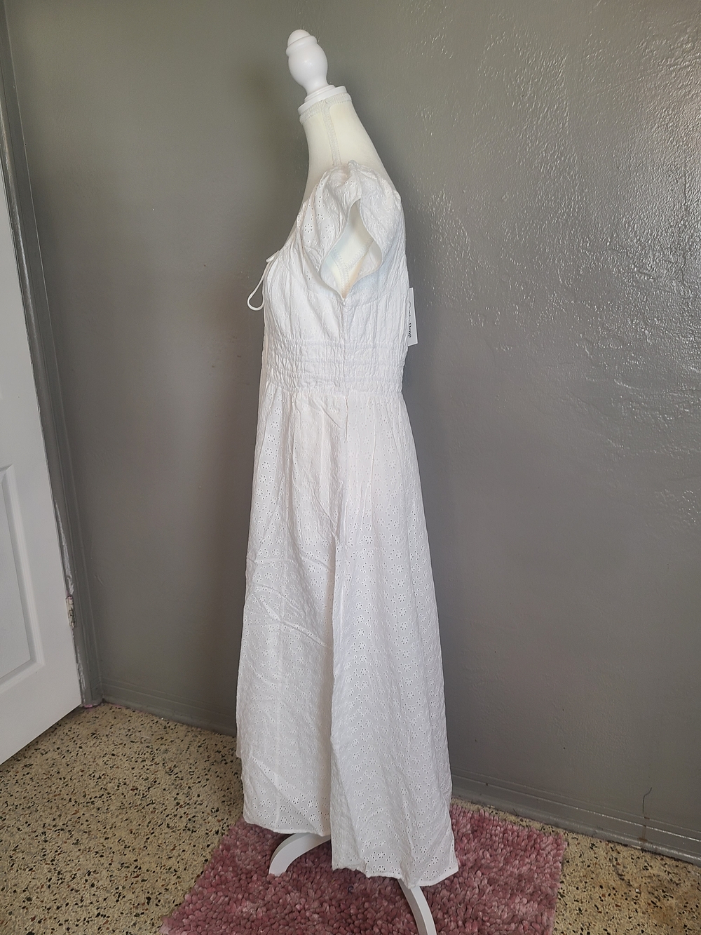 The Drop Melody Cap Sleeve Womens White Eyelet Midi Tie Front Dress  NWT Medium - Picture 3 of 11